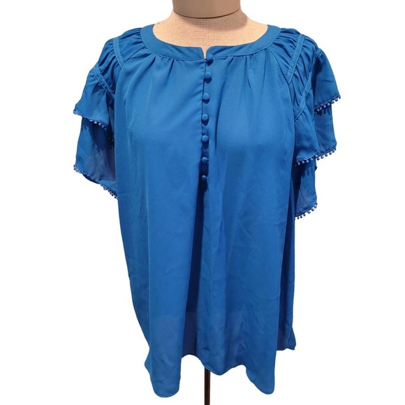 Zac And Rachel Woman Coquette Cottage Blue Lightweight Ruffled Top Size 2X - Picture 1 of 5